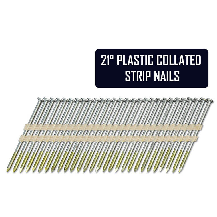 21° (6-1/4 inch) plastic collated strip nails